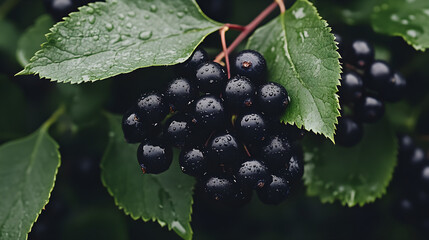 fresh black elderberry on the tree
