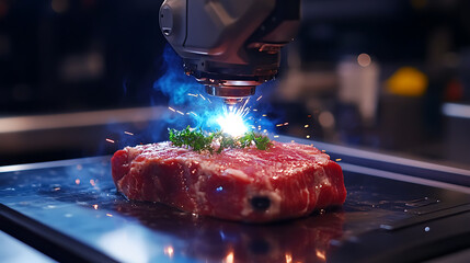 An industrial robotic arm welding titanium frames for next generation spacecraft in a high tech aerospace facility, sparks flying as metal fuses, Aerospace-tech style
