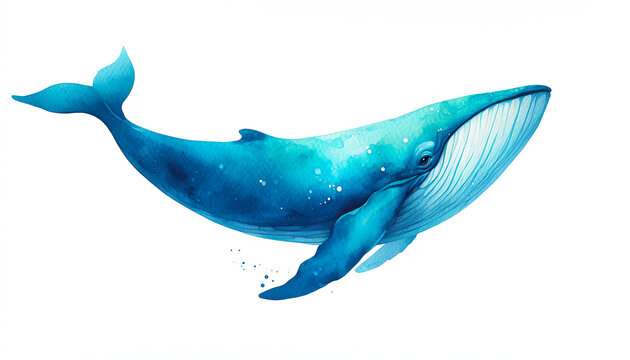 Ilustraci&oacute;n de ballena azul estilo acuarela. fondo transparente. archivo PNG