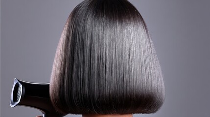 A perfectly smooth and straight bob styled using a hairdryer and flat paddle brush - feminine treatment look chic straightening