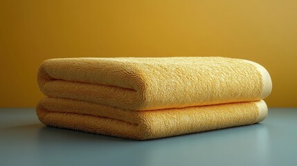 Stacked yellow towels: a soft textile stack against a complementary backdrop