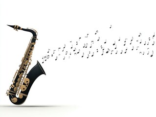 Obraz premium Saxophone Music Notes White Background