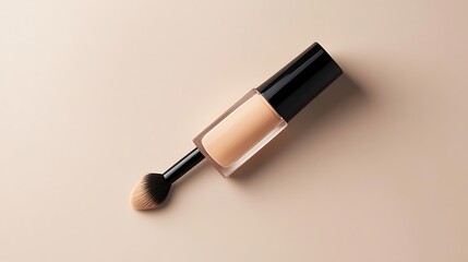 Cosmetic branding, mua and girly concept - Eyeshadow palette and make-up brush on beige background,
