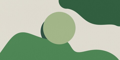 Abstract valley background in green tones. Minimal landscape art with green geometrics shapes. Abstract and minimalist wallpaper for prints, postcard, banner website and social media post.