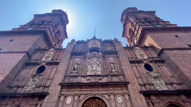 Exterior View of Historic Morelia Cathedral in Michoac&aacute;n, Mexico