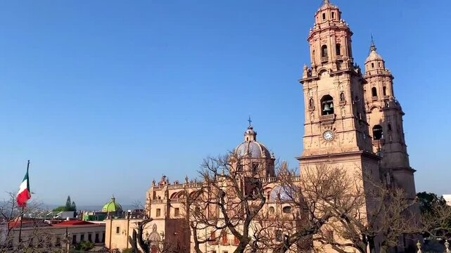 Exterior View of Historic Morelia Cathedral in Michoac&aacute;n, Mexico