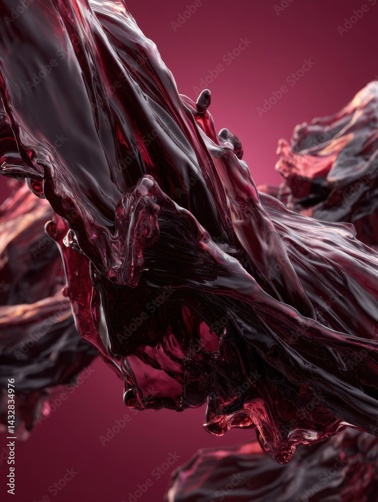 Poster abstract fluid motion of deep red liquid on a smooth gradient background creating a dynamic and eleg