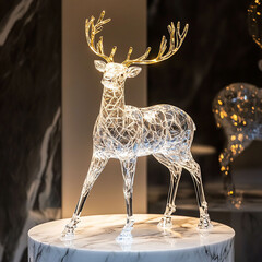 Artistic LED light reindeer sculpture with sparkling effect on black background, ideal for holiday decoration, festive design, and elegant seasonal interior visuals
