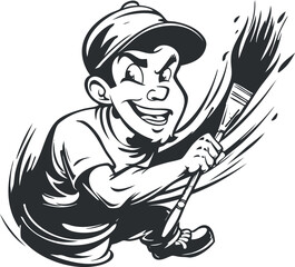 Cartoon illustration of a smiling male artist holding a paintbrush in a dynamic pose