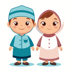 Fototapeta premium Cartoon boy and girl in traditional clothing