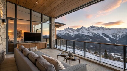 From the hotel window, the luxury design of the room offered a stunning view of the mountains