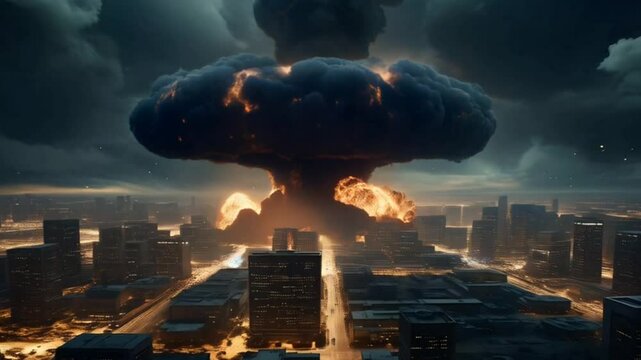 A high-altitude nuclear explosion causing a massive electromagnetic pulse (EMP), waves of energy spreading across a vast area, disabling electronics and power grids instantly.