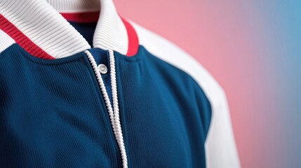 Close-up of a navy blue and white jacket