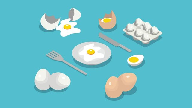 showcasing various stages and forms of egg preparation and serving different ways to enjoy eggs 3d animation cartoon