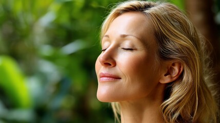 Fototapeta premium Woman breathing deeply in nature