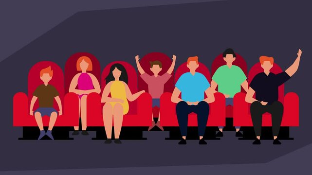Vibrant vector illustration of people in a cinema, capturing the excitement of movie watching cartoon animation