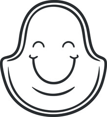 Simple black and white line art of a happy smiling face with closed eyes and cheerful expression