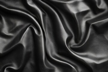 Fototapeta premium Close-up view of luxurious black satin fabric draped in graceful folds.