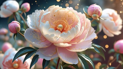 Fototapeta premium Golden Bloom: Fantasy Peony in Soft Light