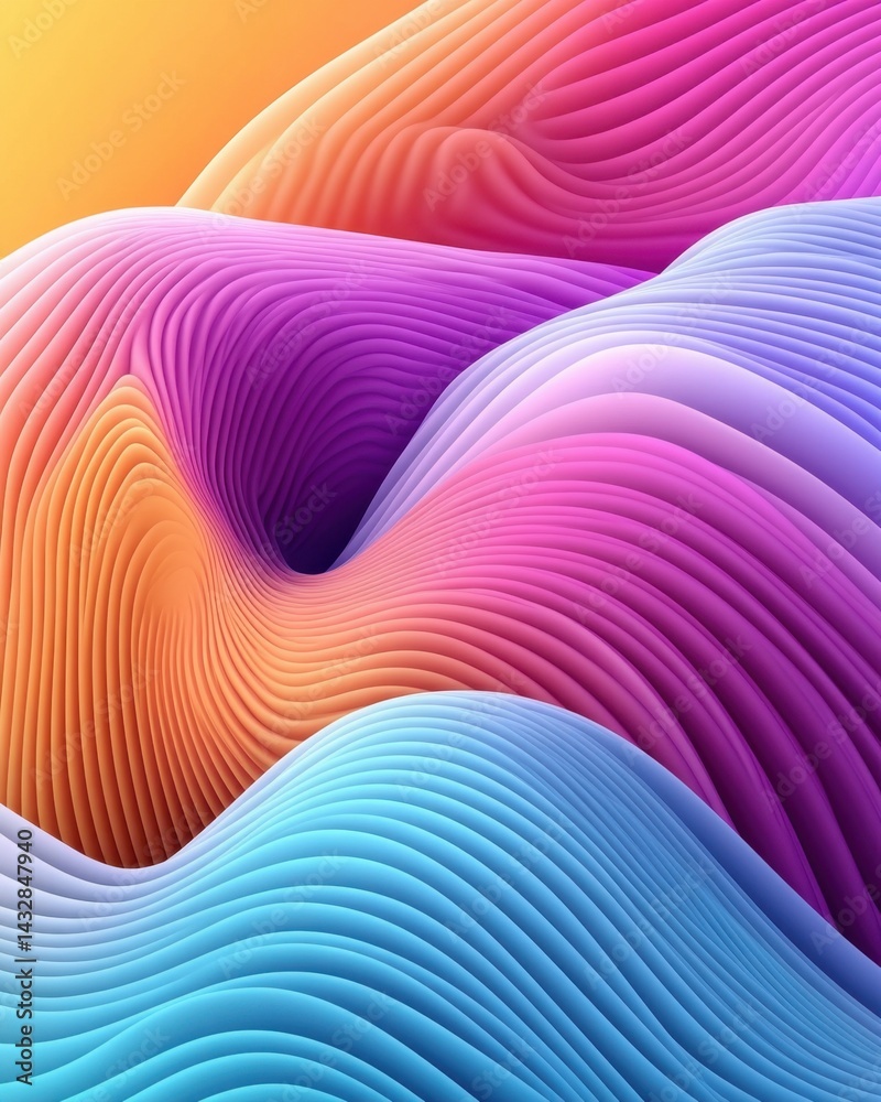 Poster vibrant abstract waves in gradient colors creating a mesmerizing and dynamic background with smooth 