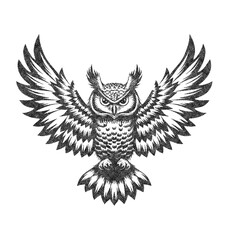 Owl Illustration with Risograph Overprint and Retro Texture