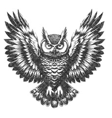 Owl Illustration with Risograph Overprint and Retro Texture