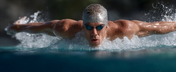 Focused swimmer in butterfly stroke