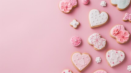 Fototapeta premium Mother's Day Cookie Background: Baking Sweet Intentions, Unfolding a Tasty Scroll of the Interweaving of Warm Affection and Gratitude on Mother's Day