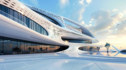 High-tech architecture with digital elements
