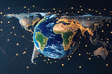 Globalization and Market Unity Illustrated through Artistic Earth Design with Intricate Networks and Dots