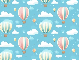 Sweet seamless pattern of pastel hot air balloons