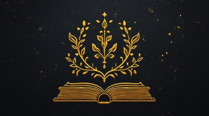 Golden emblem of knowledge: Floral book crest for academic themes