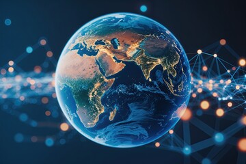 Naklejka premium Digital Visualization of Earth Emphasizing Globalization and Connectivity in a Modern Sphere