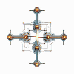 Futuristic Cross-Shaped Technological Network Abstract 3D Render