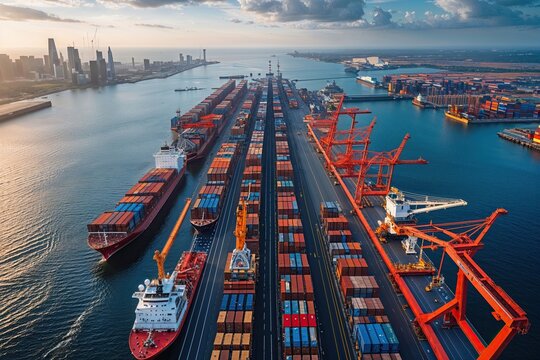 Breathtaking Aerial Composition of a Thriving Shipping Hub with Innovative Transport Solutions