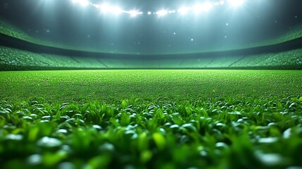 Empty stadium at night, grassy field