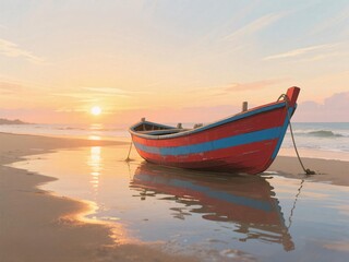 Fototapeta premium boat at sunset