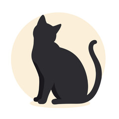 Obraz premium Black cat silhouette sitting against a pale background 