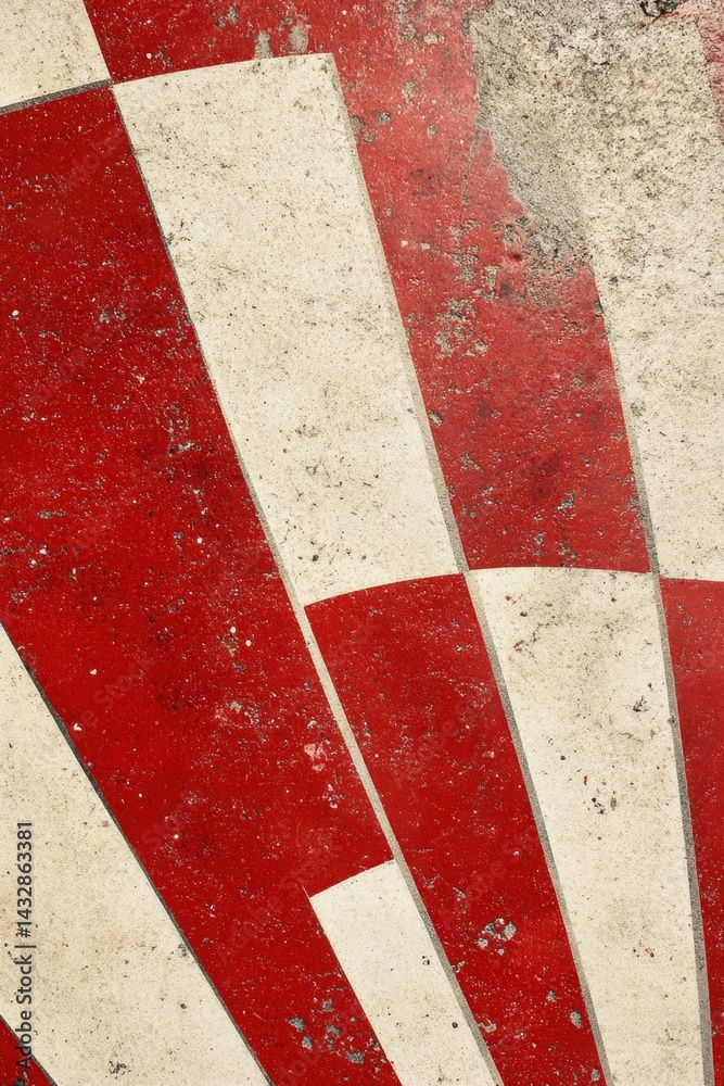 Poster abstract retro design with red and white stripes on weathered concrete surface creating a vintage fe