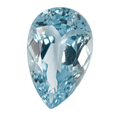 Elegant teardrop shaped aquamarine gemstone with intricate facets in a macro studio shot on transparent background