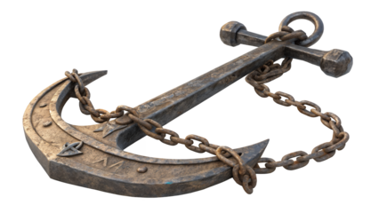Rusty Anchor: A detailed close-up of a rustic anchor, its chains gently draped, evoking a sense of maritime history, strength, and enduring resilience.