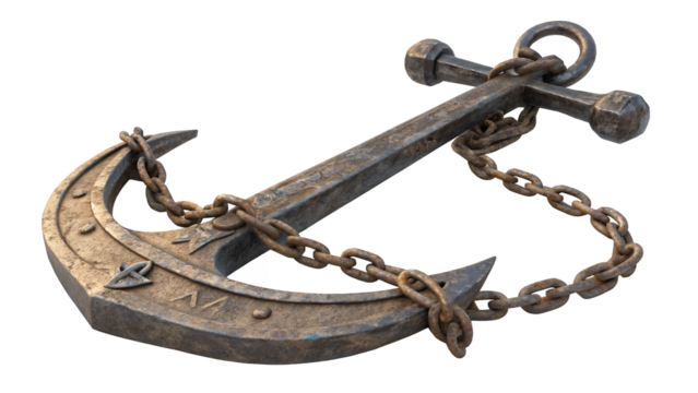 Rusty Anchor: A detailed close-up of a rustic anchor, its chains gently draped, evoking a sense of maritime history, strength, and enduring resilience.
