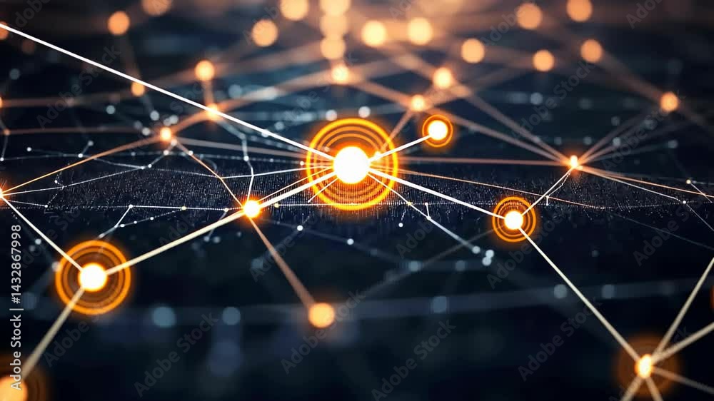 Poster Exploring the intricate web of connections in a digital landscape illuminated by glowing nodes and vibrant pathways Generative AI
