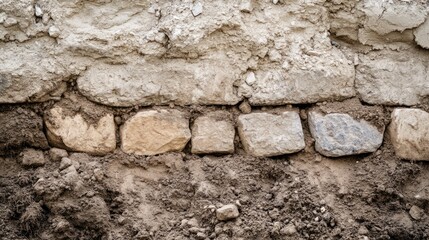 Fototapeta premium Geotextile layers sandwiched between soil and aggregate in retaining wall base