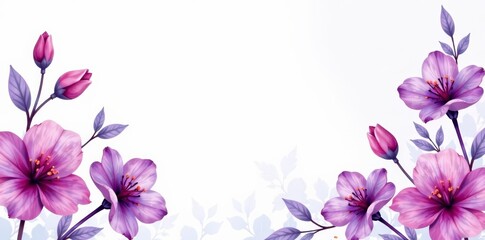 Elegant purple floral watercolor design on white paper, background, flowers