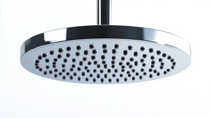Chrome round shower head with multiple nozzles.