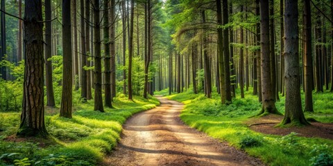 Fototapeta premium Winding Pine Forest Trail, forest trail with winding path