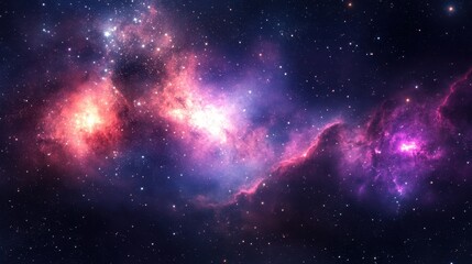 Naklejka premium Ethereal cosmic vista of a vibrant nebula with shining stars against a dark background creating a sense of wonder and mystery in the vast expanse of space
