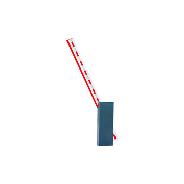 Barrier of the territory security system. Open barrier. Security service. Access system of the closed territory. Access control. Paid parking of vehicles. Image for mockup. Insert into template. PNG .