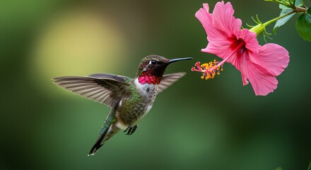 Fototapeta premium Hummingbird and Hibiscus: A Moment of Grace